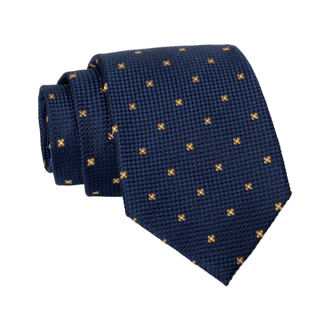 Seneca Falls Foulard Silk Tie, Navy / Gold - Image 2