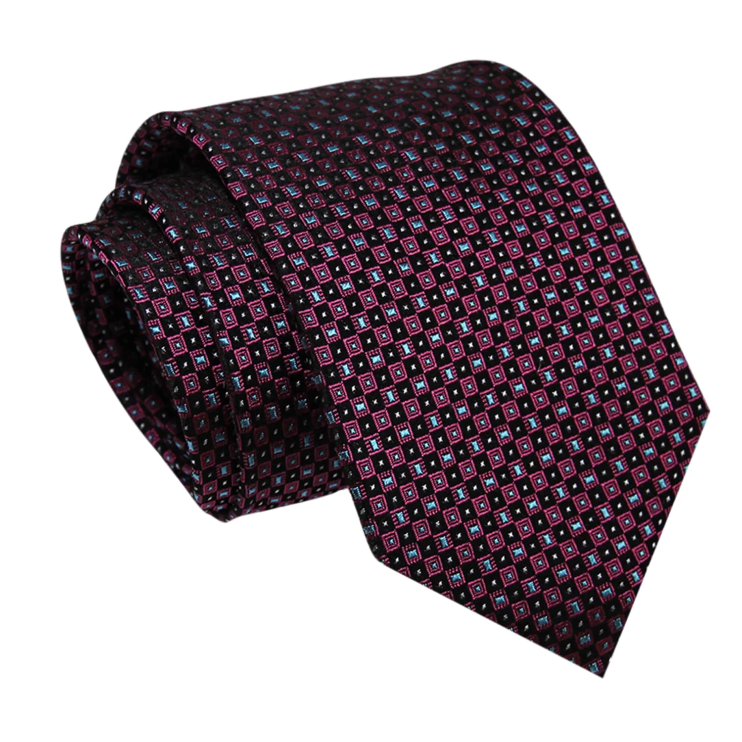 Stafford Squares Silk Tie, Burgundy / Light Blue - Image 2
