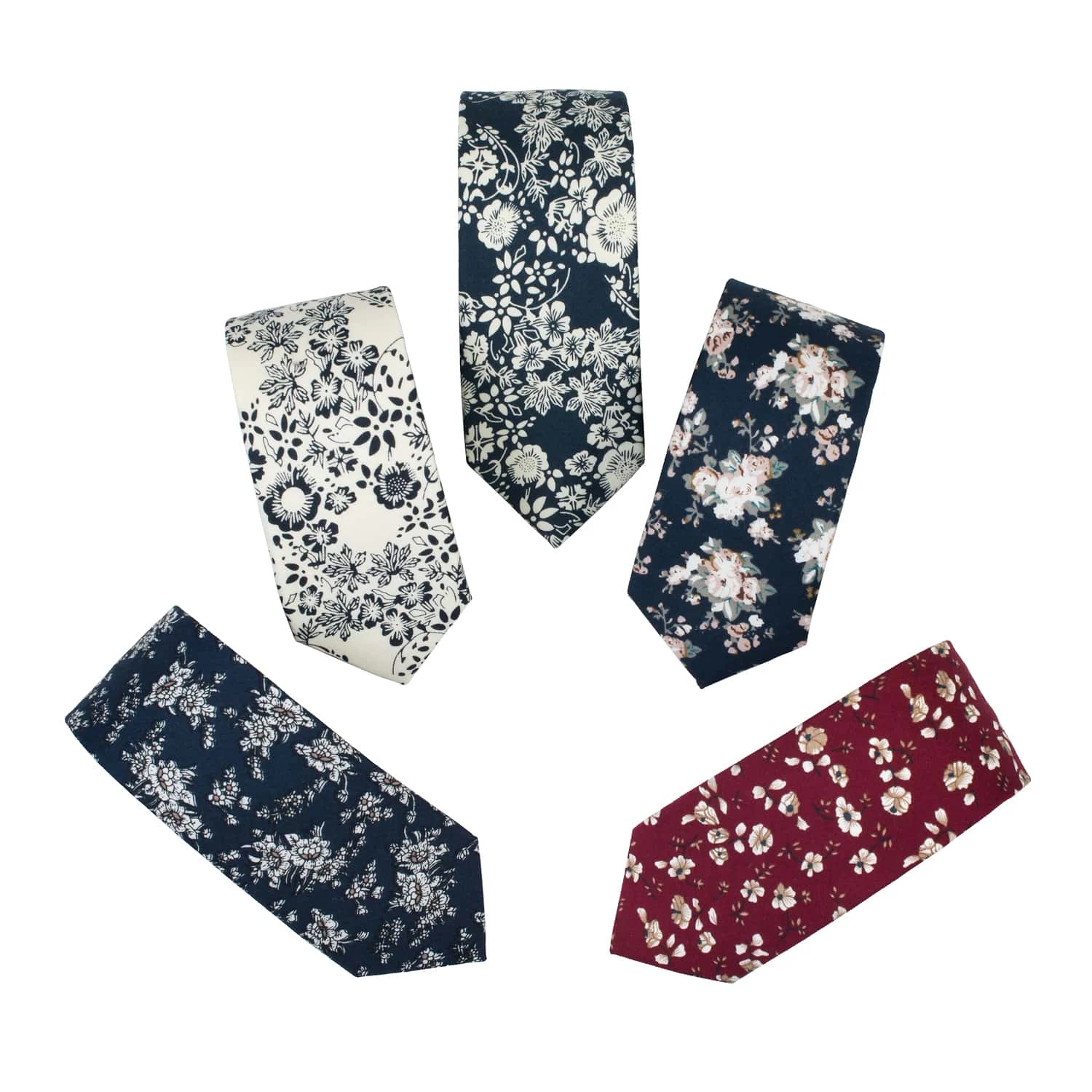 Woodmont Floral Cotton Tie, Burgundy / Cream - Image 3