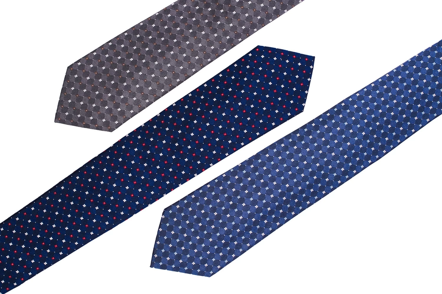 Orchard Park Foulard Silk Tie, Bluish Grey / Navy /Silver - Image 3