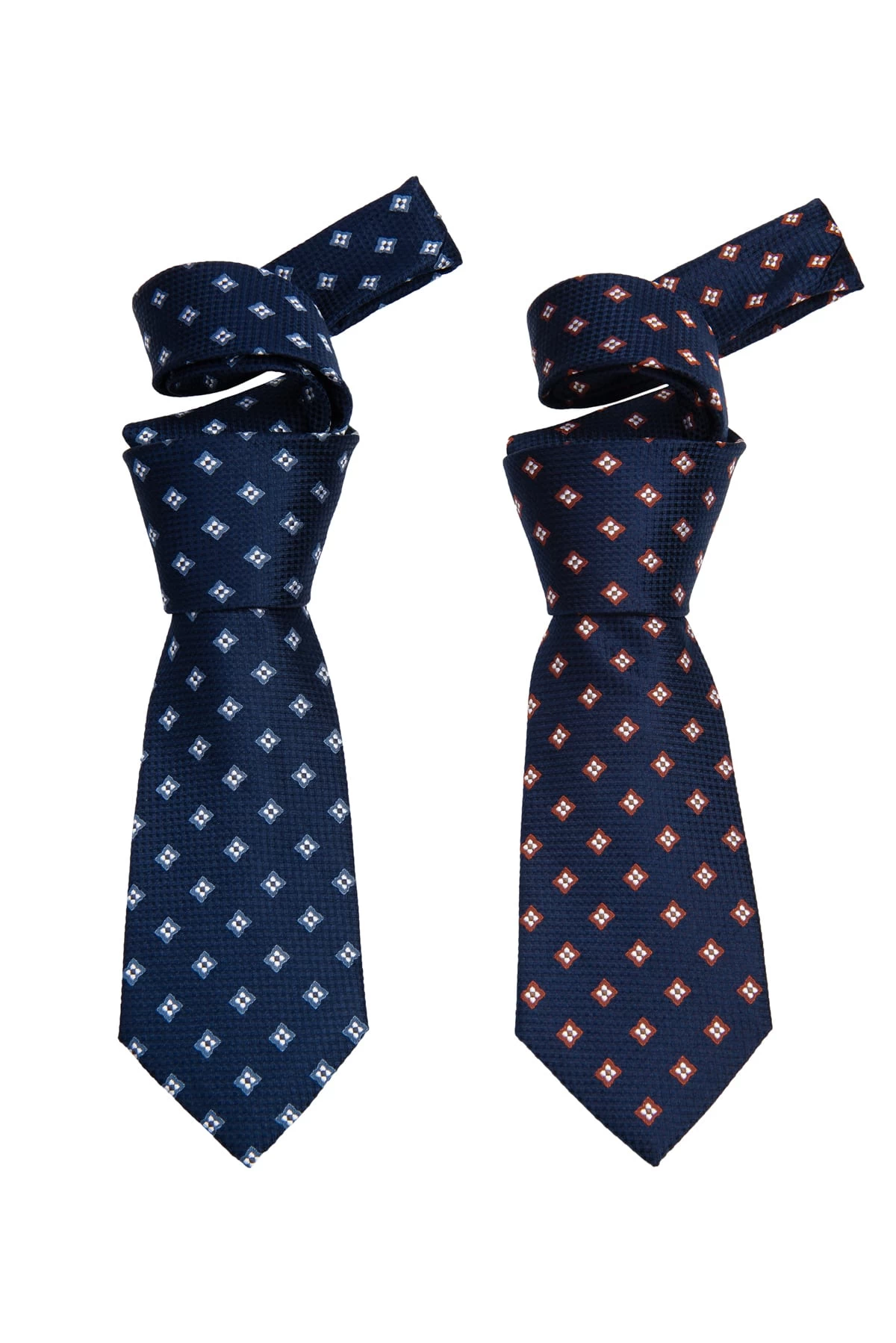 Champlain Foulard Silk Tie, Navy / Brown / Silver - Image 3
