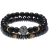 Ventura Silver Lion Black Stackable Beaded Bracelets