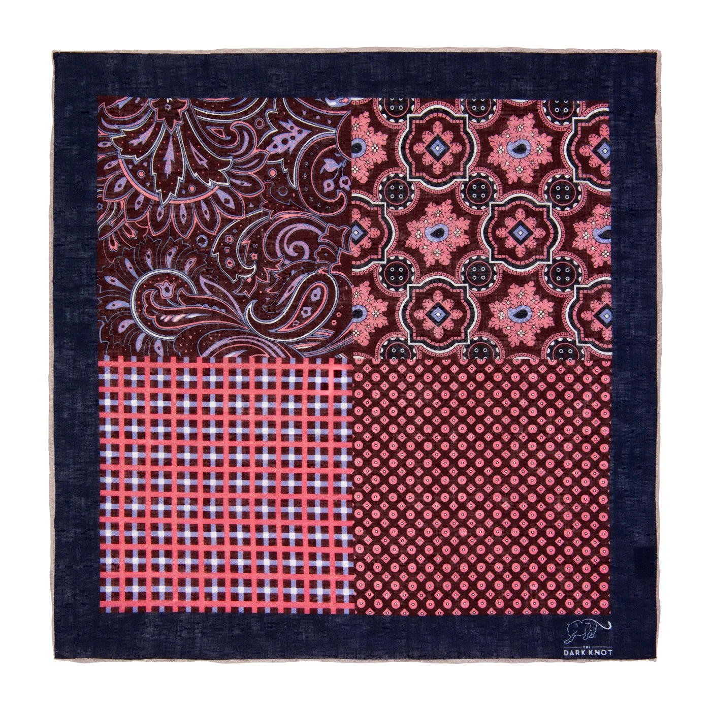 Watertown Quad Design Linen Pocket Square, Burgundy / Pink - Image 2