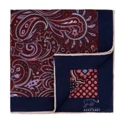 Watertown Quad Design Linen Pocket Square, Burgundy / Pink