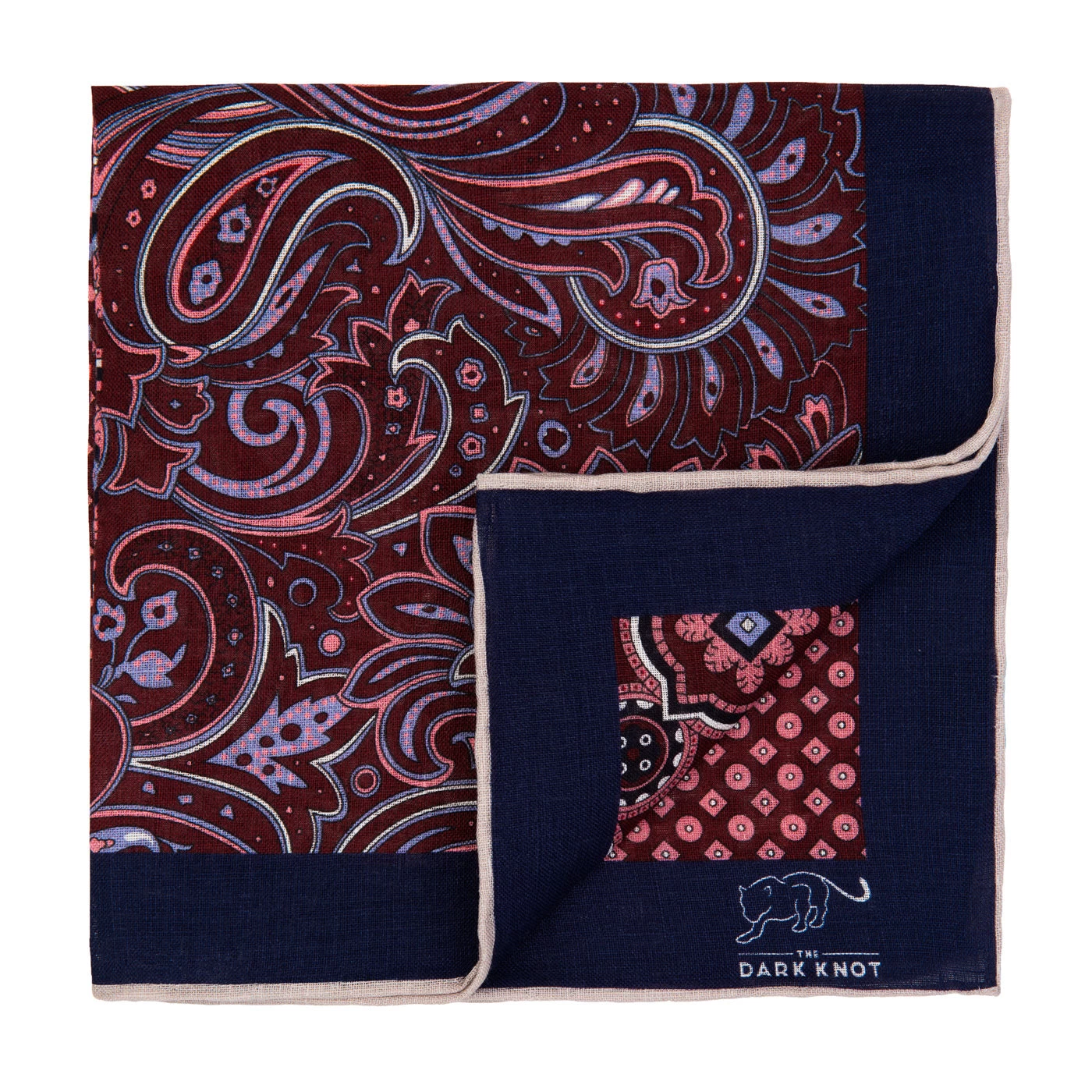 Watertown Quad Design Linen Pocket Square, Burgundy / Pink