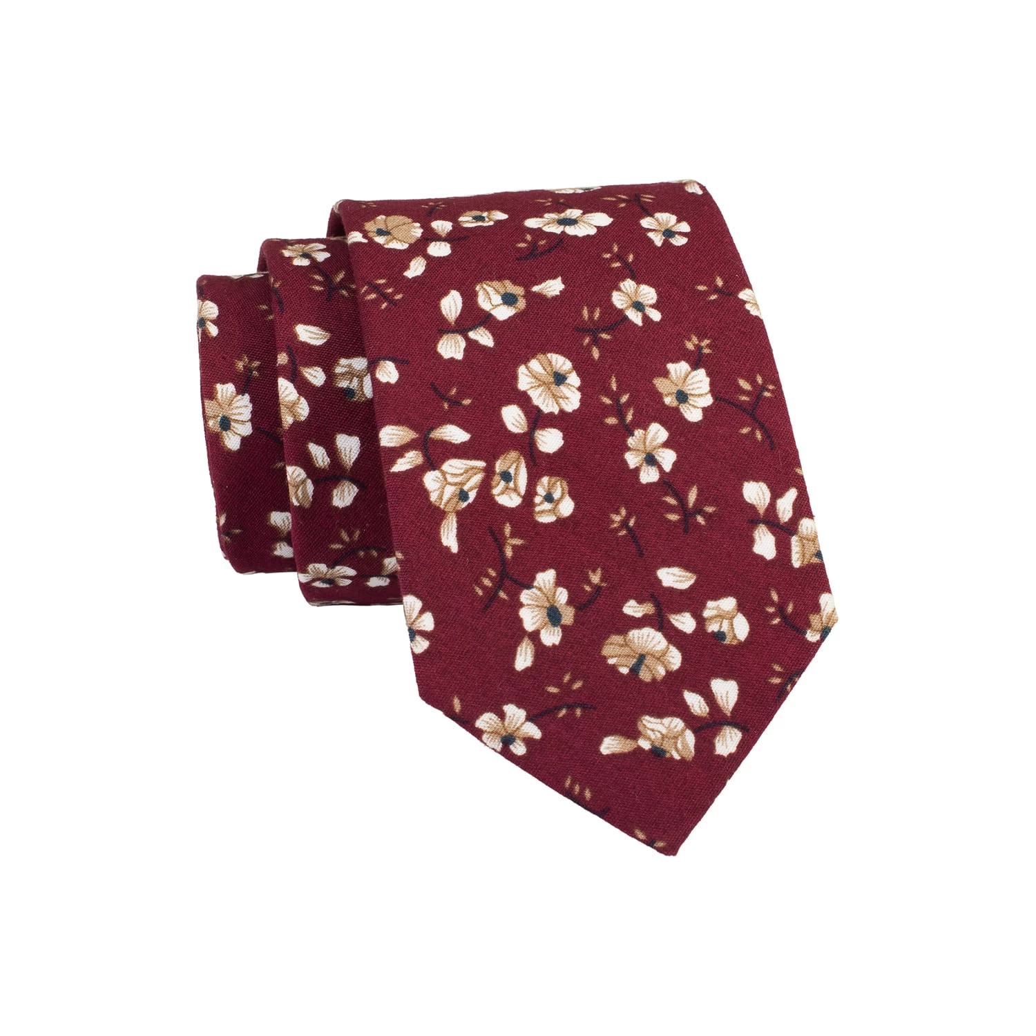 Woodmont Floral Cotton Tie, Burgundy / Cream - Image 2