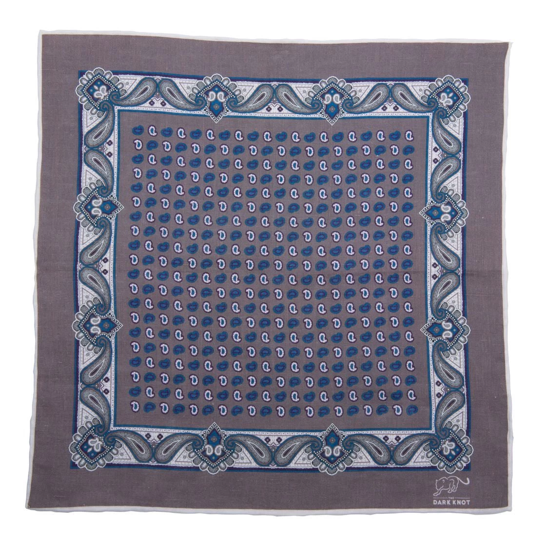 Baldwin Abstract Linen Pocket Square, Grey / White / Blue - Image 2