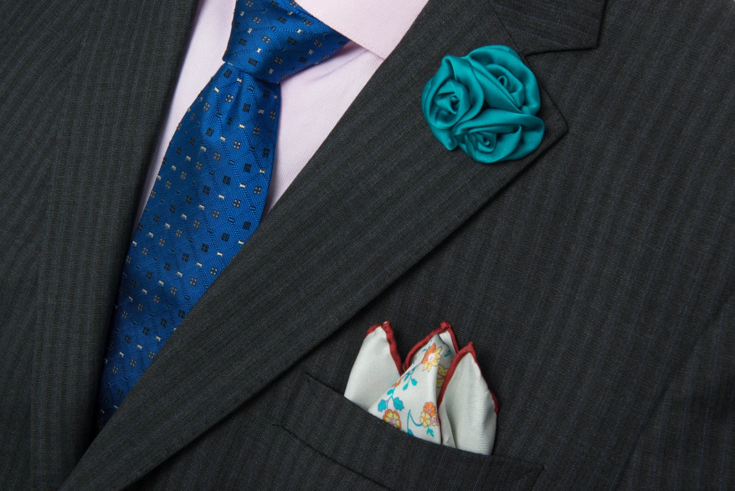 Saratoga Paisley Silk Pocket Square, Cream / Light Blue - Image 10