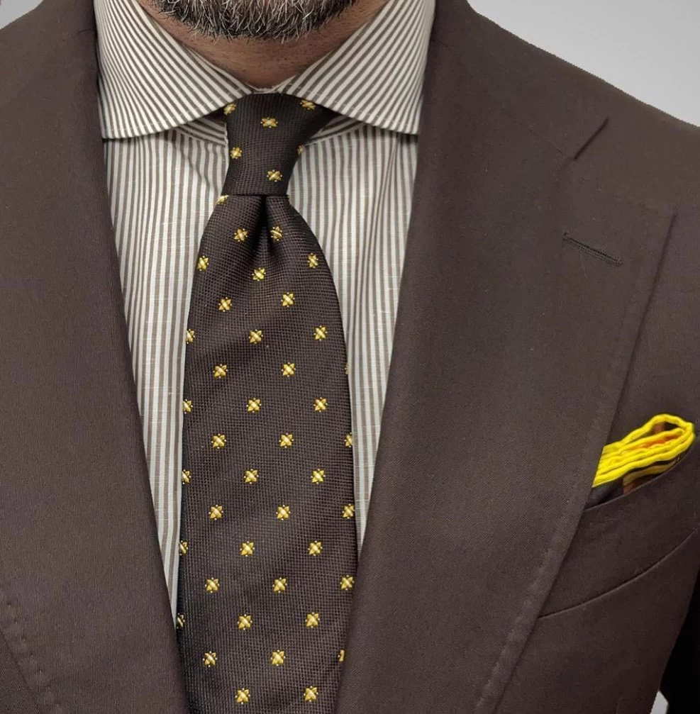 Millville Foulard Silk Tie, Dark Brown / Gold - Image 3